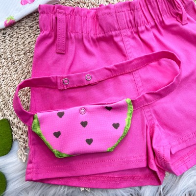 Conj. Regata Frutinhas e Short com Pochete de Melancia - Rosa 